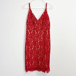 Lulus Midi Dress Womens Medium Red Sleeveless Lace Sheath Cocktail Party NWT